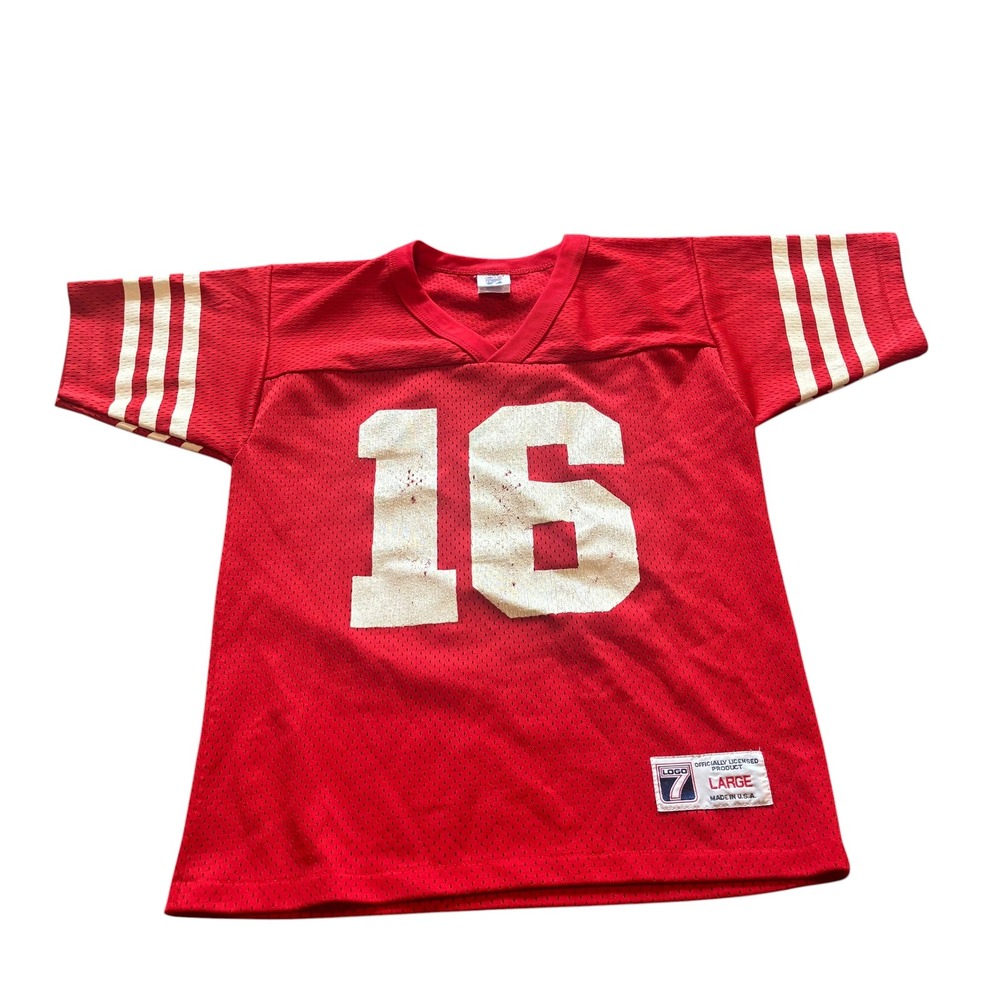 Vintage Logo 7 Joe Montana San Francisco 49ers Jersey Red Mesh Mens Large 16 USA